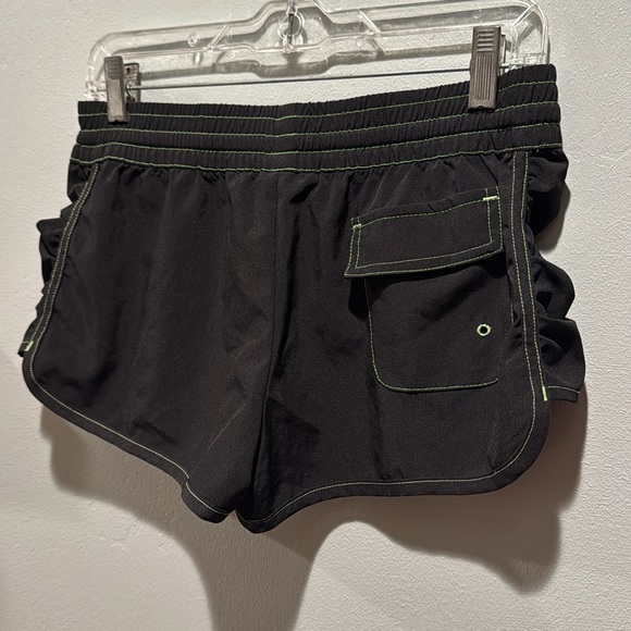 Raya Sun Black Swim Surf Athletic Shorts with Green Accents Velcro Back Pocket - Picture 8 of 8